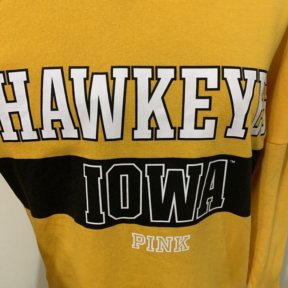 Victoria’s Secret PINK Iowa Hawkeyes Sweatshirt Small Yellow Relaxed Fit - Picture 2 of 7
